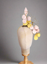 Load image into Gallery viewer, Leather and wirework floral  headpiece - pink and yellow