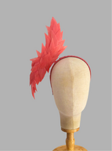 Load image into Gallery viewer, Feathered sculptural headpiece - coral
