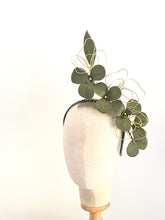 Load image into Gallery viewer, Olive green and Gold  leather floral headpiece
