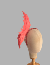 Load image into Gallery viewer, Feathered sculptural headpiece - coral