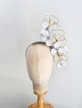 Load image into Gallery viewer, leather floral headpiece - white and gold
