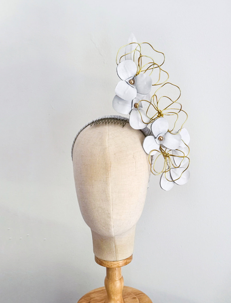 leather floral headpiece - white and gold