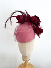 Load image into Gallery viewer, Feather Blooms pillbox -pink and burgundy wine shades
