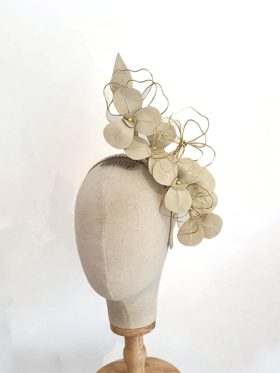 leather floral headpiece - deep cream and gold