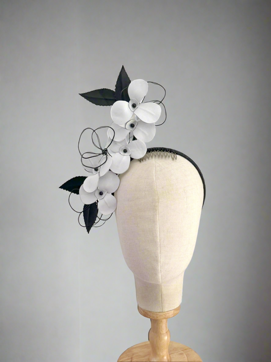 leather blossom -white and black