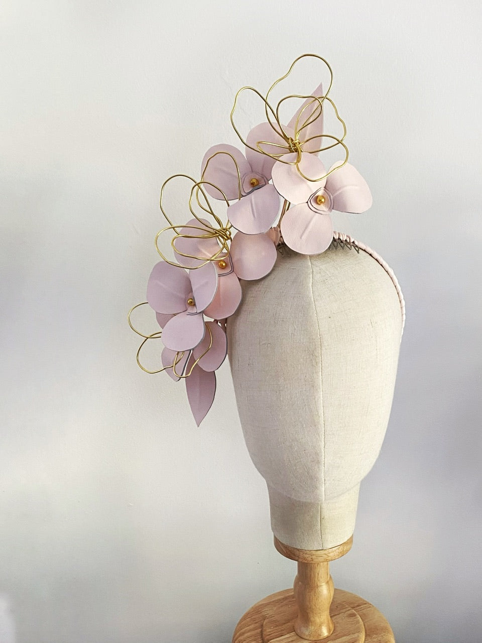 LOTTIE leather headpiece - soft pink and gold