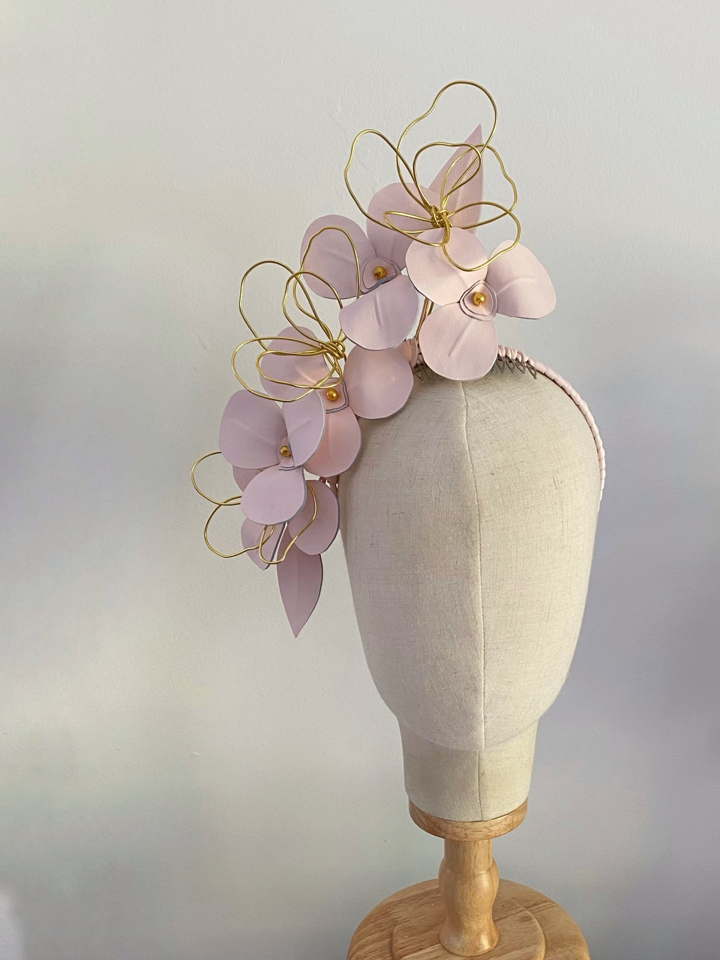 LOTTIE leather headpiece - soft pink and gold