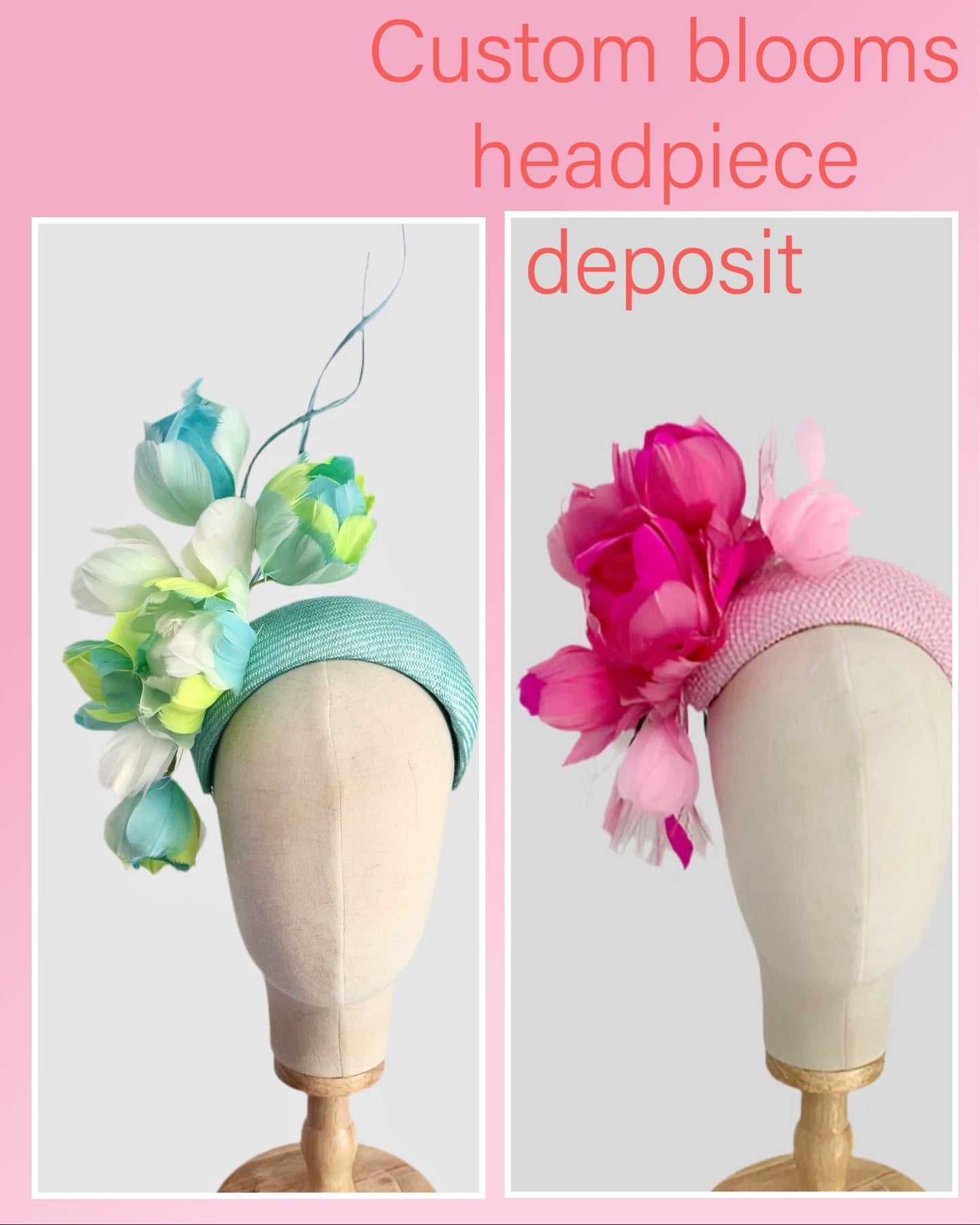 Custom Blooms Feather floral Headpiece - deposit payment