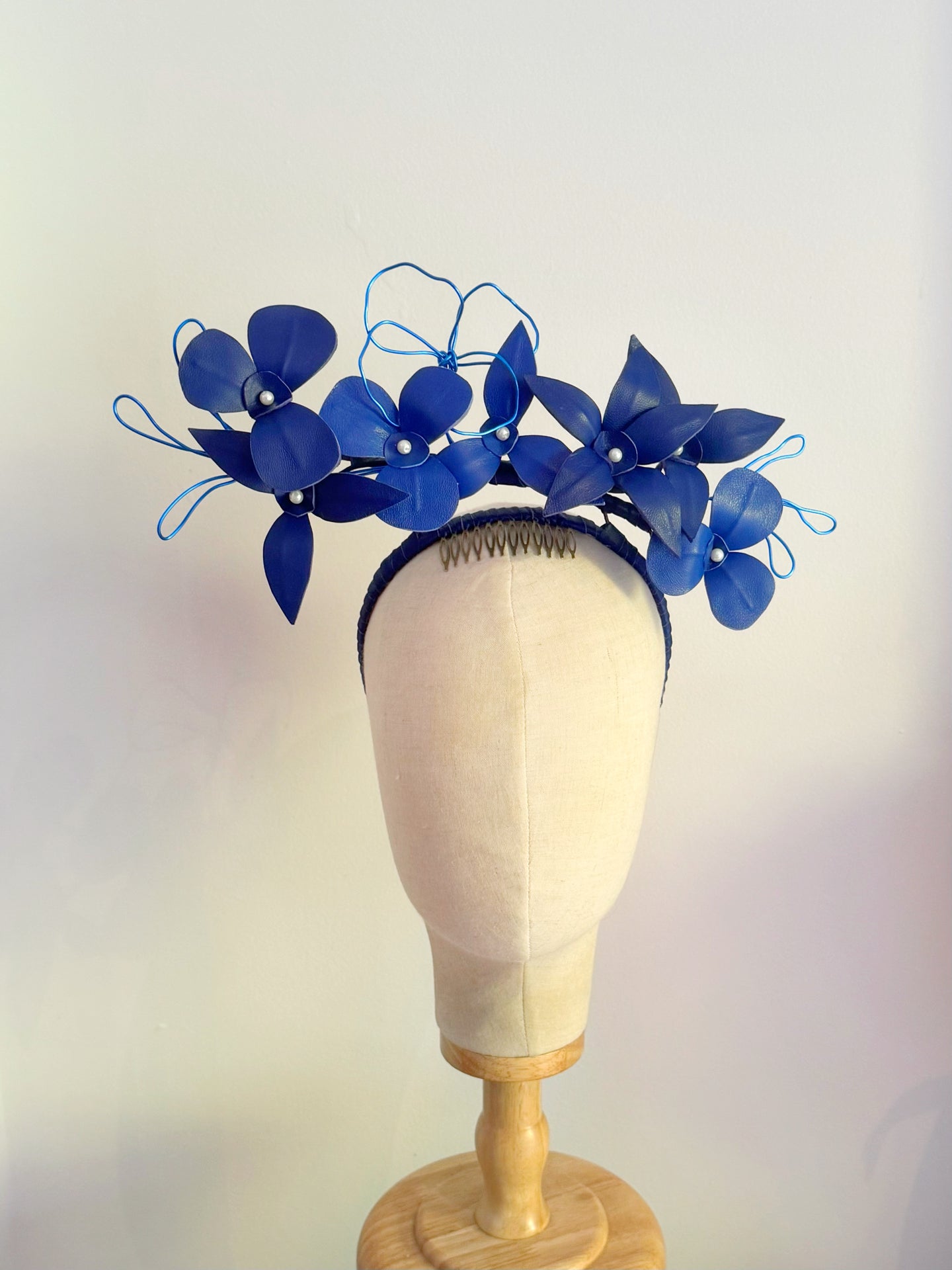 Floating Leather  halo headpiece - multi blues