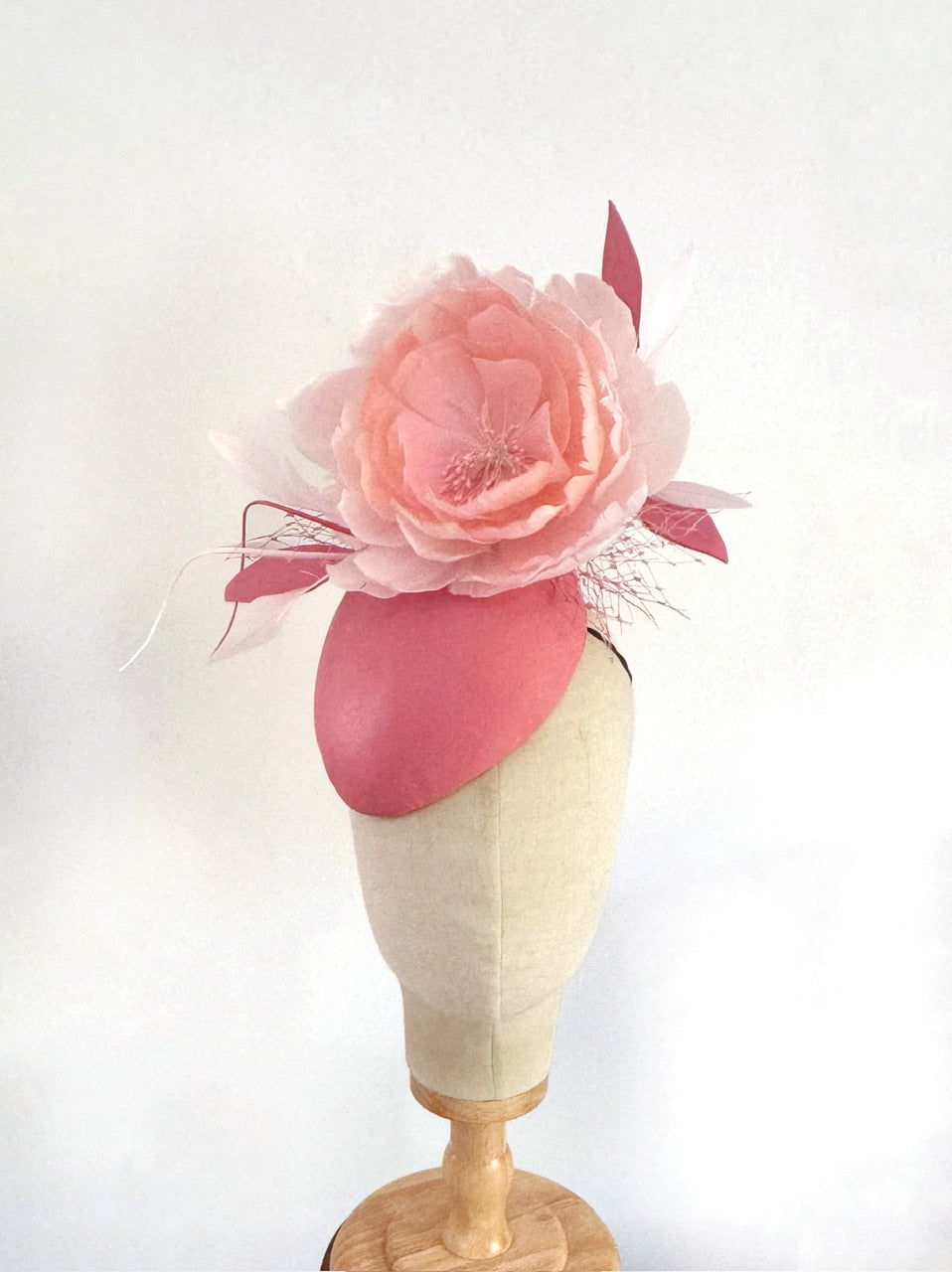 Rosie  feather flower hat - coral pinks