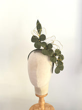Load image into Gallery viewer, Olive green and Gold  leather floral headpiece
