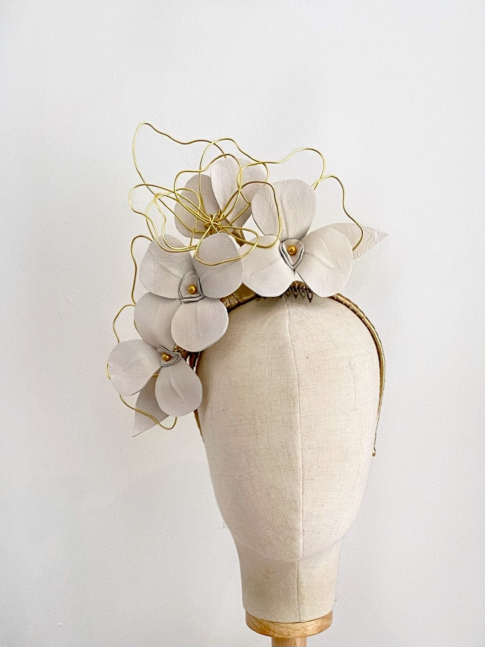 Lola leather headpiece - ivory and gold