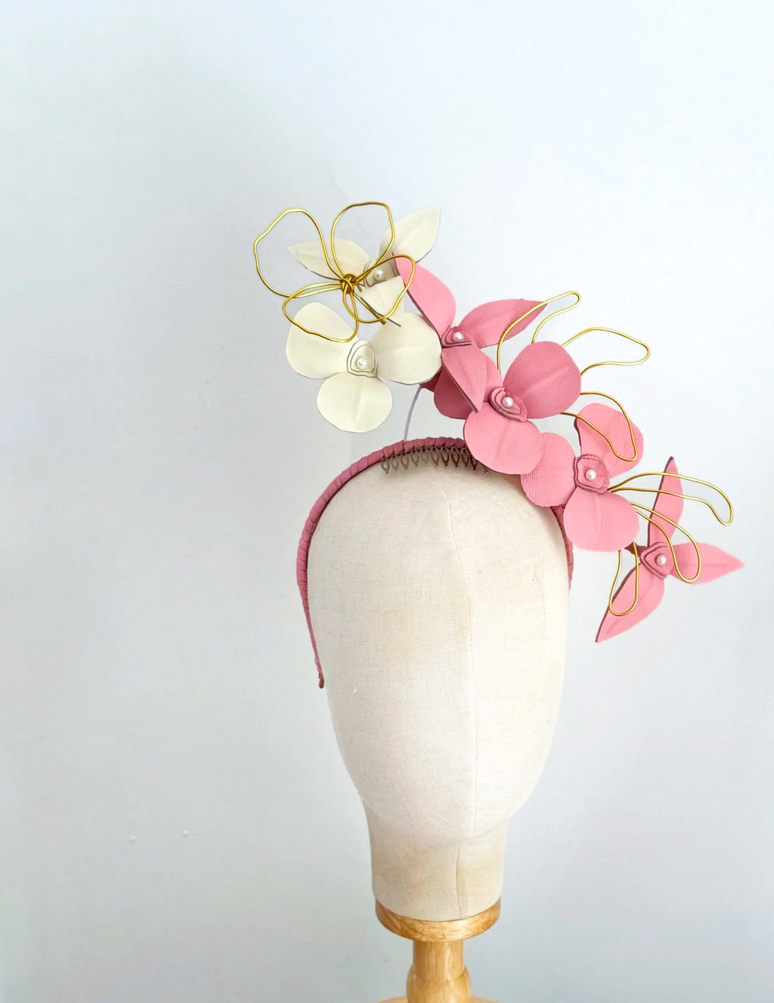 Ella Leather  headpiece - pink cream