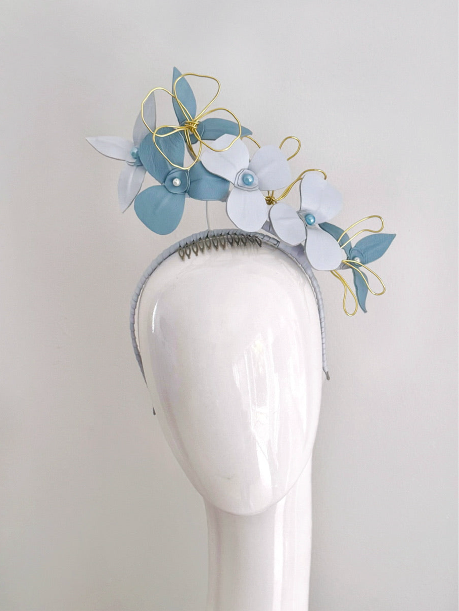 Ella Leather  headpiece - multi blues