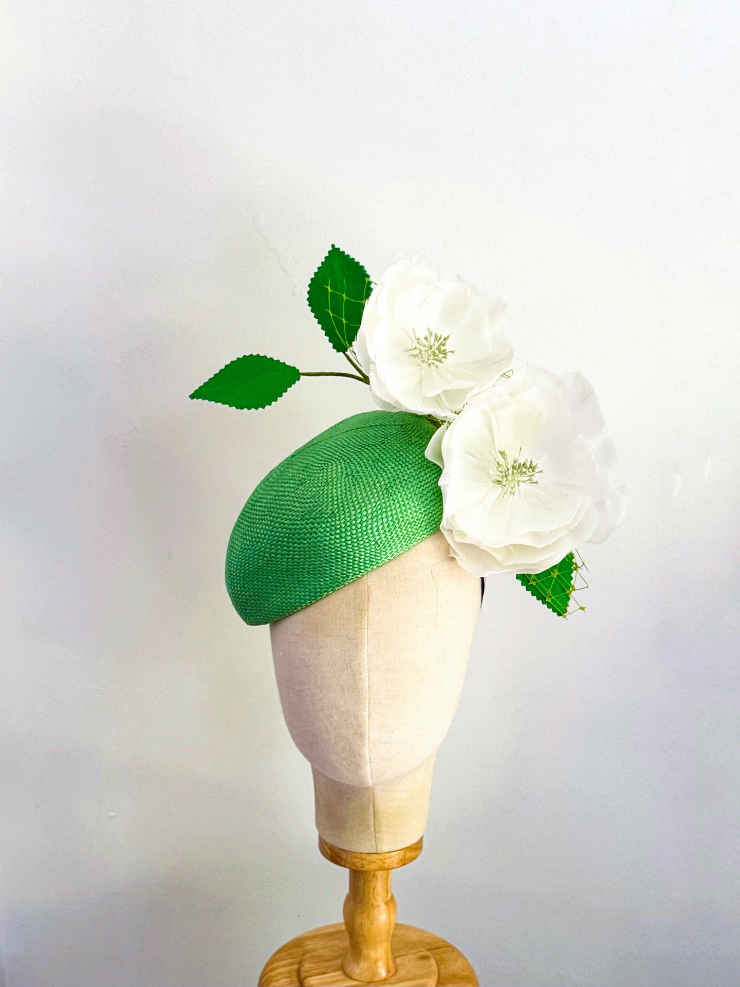 Green double Feather floral feature  hat