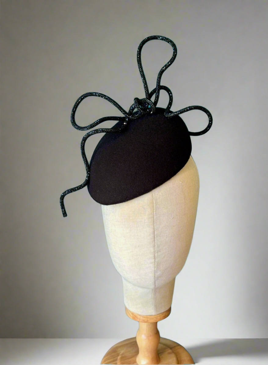 Black Sparkle  bow  felt hat