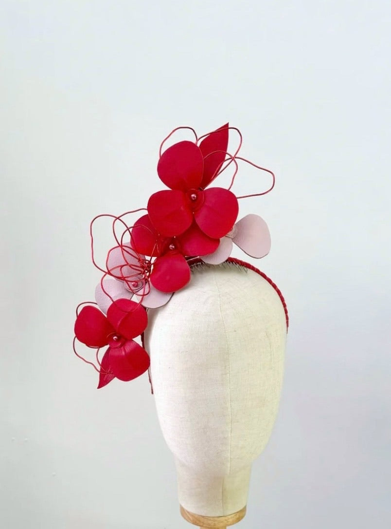 Lottieleather headpiece - red and pink