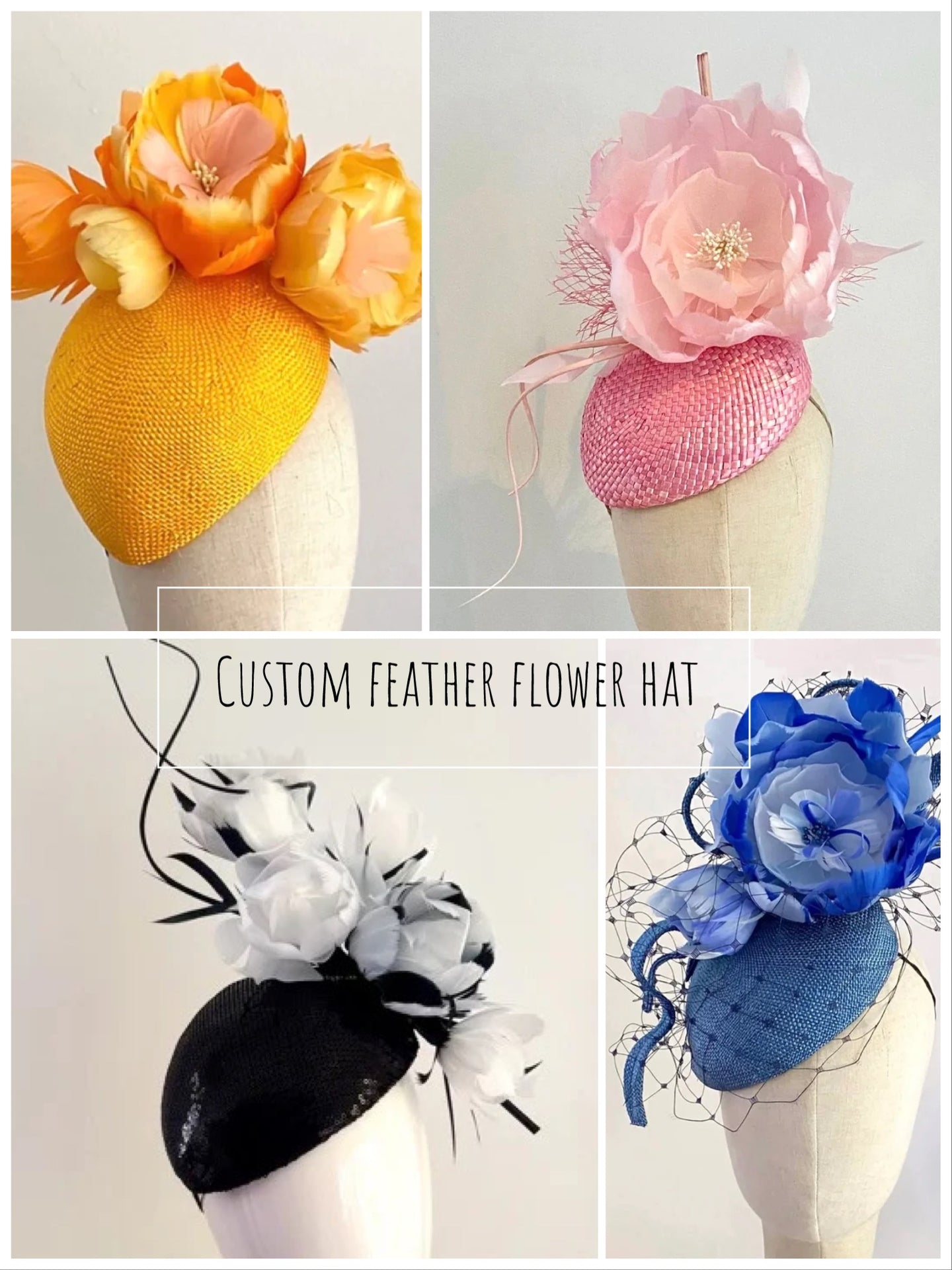 Custom feather flower hat  - deposit payment