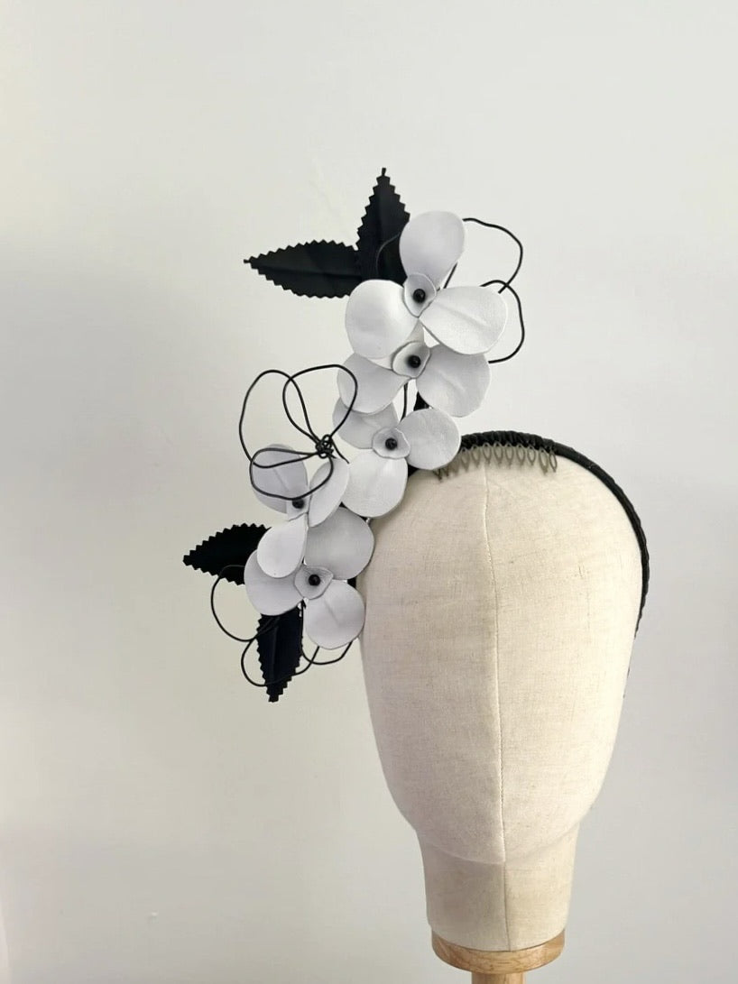 leather blossom -white and black